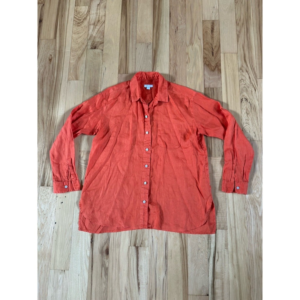J Jill Love Linen Shirt Womens Small Rust Orange Button Up Long Sleeve Coastal